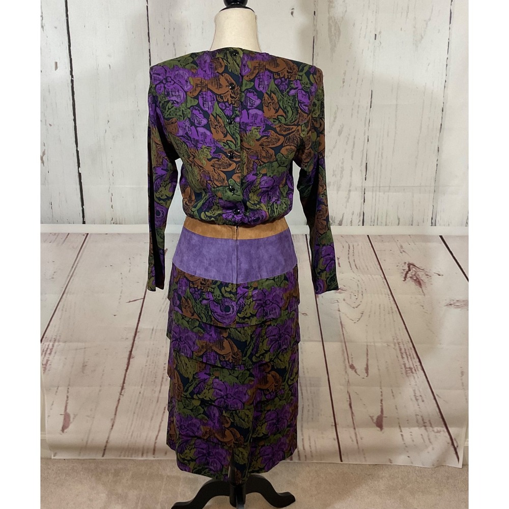 Vintage Act I New York Dress 7/8 Floral Print Blouson Suede Waist Tiered Modest - Picture 8 of 16